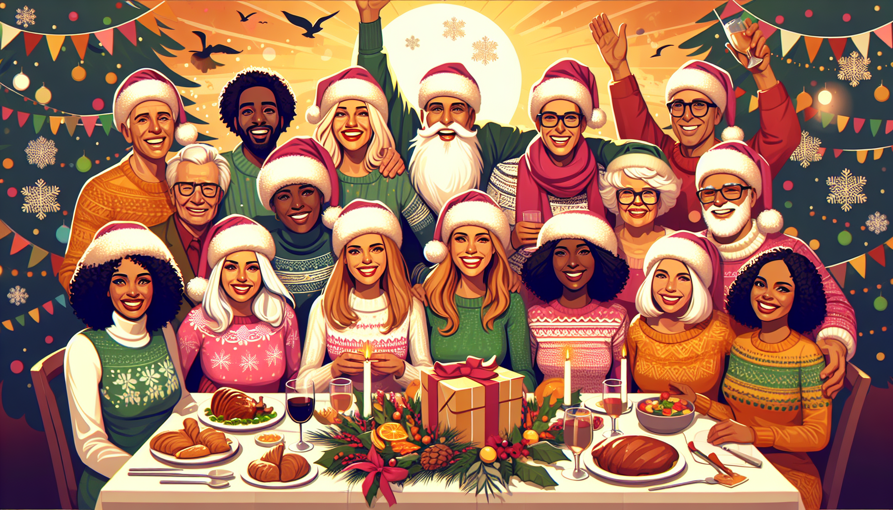 Family gathered together sharing laughter and holiday joy while participating in festive contests